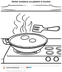 Omlet smażony na patelni w kuchni — kolorowanka do wydruku dla dzieci