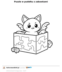 Puzzle w pudełku z zabawkami — kolorowanka do wydruku dla dzieci
