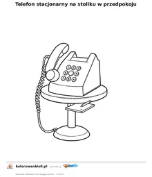 Telefon stacjonarny na stoliku w przedpokoju — kolorowanka do wydruku dla dzieci