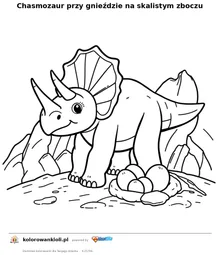 Chasmozaur przy gnieździe na skalistym zboczu — kolorowanka do wydruku dla dzieci