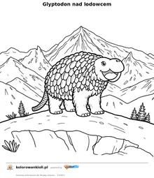 Glyptodon nad lodowcem — kolorowanka do wydruku dla dzieci