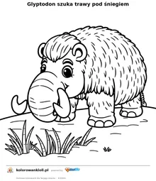 Glyptodon szuka trawy pod śniegiem — kolorowanka do wydruku dla dzieci