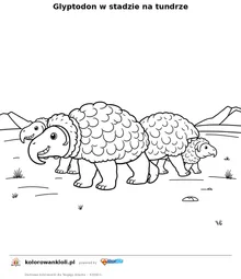 Glyptodon w stadzie na tundrze — kolorowanka do wydruku dla dzieci