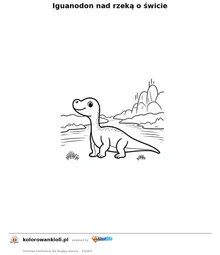 Iguanodon nad rzeką o świcie — kolorowanka do wydruku dla dzieci