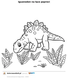 Iguanodon na łące paproci — kolorowanka do wydruku dla dzieci