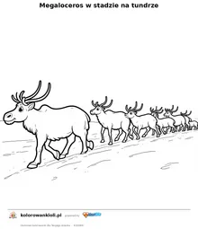 Megaloceros w stadzie na tundrze — kolorowanka do wydruku dla dzieci
