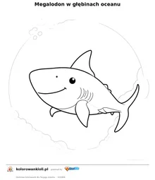 Megalodon w głębinach oceanu — kolorowanka do wydruku dla dzieci