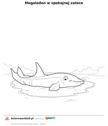 Megalodon w spokojnej zatoce — kolorowanka do wydruku dla dzieci