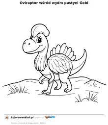 Oviraptor wśród wydm pustyni Gobi — kolorowanka do wydruku dla dzieci