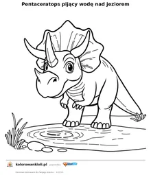 Pentaceratops pijący wodę nad jeziorem — kolorowanka do wydruku dla dzieci