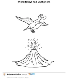 Pterodaktyl nad wulkanem — kolorowanka do wydruku dla dzieci