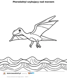 Pterodaktyl szybujący nad morzem — kolorowanka do wydruku dla dzieci