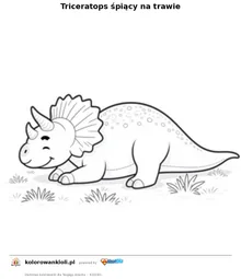 Triceratops śpiący na trawie — kolorowanka do wydruku dla dzieci