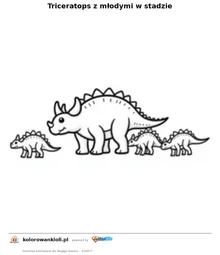 Triceratops z młodymi w stadzie — kolorowanka do wydruku dla dzieci