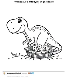 Tyranozaur z młodymi w gnieździe — kolorowanka do wydruku dla dzieci
