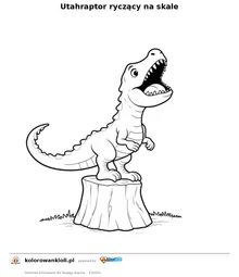 Utahraptor ryczący na skale — kolorowanka do wydruku dla dzieci
