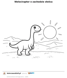 Welociraptor o zachodzie słońca — kolorowanka do wydruku dla dzieci