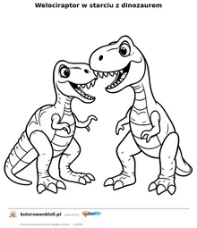 Welociraptor w starciu z dinozaurem — kolorowanka do wydruku dla dzieci