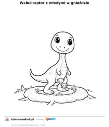 Welociraptor z młodymi w gnieździe — kolorowanka do wydruku dla dzieci