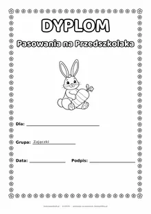 Dyplom pasowania na przedszkolaka dla grupy Zajączki — do druku i kolorowania A4, pola na imię i datę