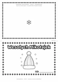 Kartka na Mikołajki: czapka Mikołaja — do druku i kolorowania (A4, składana)