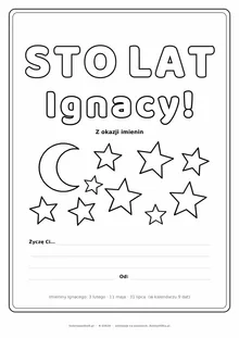 Laurka na imieniny Ignacego do druku — napis Sto lat, Ignacy z gwiazdkami, linie na życzenia
