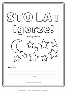 Laurka na imieniny Igora do druku — napis Sto lat, Igorze z gwiazdkami, linie na życzenia
