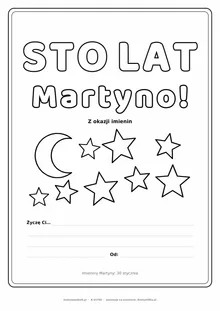Laurka na imieniny Martyny do druku — napis Sto lat, Martyno z gwiazdkami, linie na życzenia
