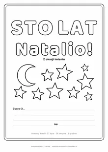 Laurka na imieniny Natalii do druku — napis Sto lat, Natalio z gwiazdkami, linie na życzenia