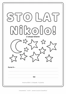 Laurka na imieniny Nikoli do druku — napis Sto lat, Nikolo z gwiazdkami, linie na życzenia