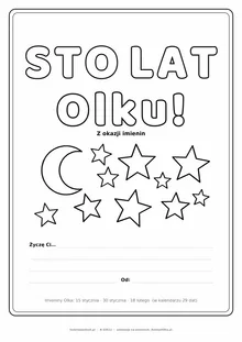 Laurka na imieniny Olka do druku — napis Sto lat, Olku z gwiazdkami, linie na życzenia
