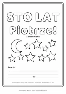 Laurka na imieniny Piotra do druku — napis Sto lat, Piotrze z gwiazdkami, linie na życzenia