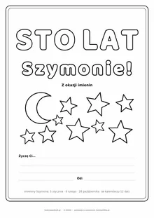 Laurka na imieniny Szymona do druku — napis Sto lat, Szymonie z gwiazdkami, linie na życzenia