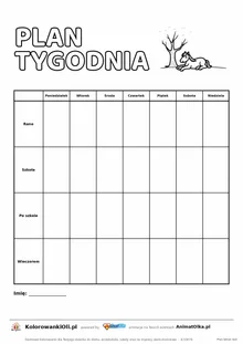 Plan tygodnia dla dziecka do druku — siedem dni i cztery pory dnia, koń do kolorowania, kartka A4