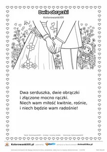 Wierszyk na wesele dla dzieci „Dwie obrączki” z ilustracją do kolorowania — karta A4 do druku