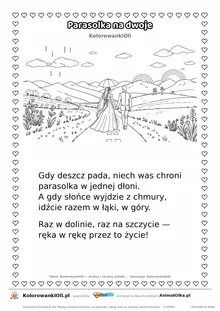 Wierszyk na wesele dla dzieci „Parasolka na dwoje” z ilustracją do kolorowania — karta A4 do druku