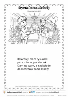 Wierszyk na wesele dla dzieci „Rysunek za czekoladę” z ilustracją do kolorowania — karta A4 do druku