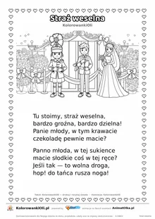 Wierszyk na wesele dla dzieci „Straż weselna” z ilustracją do kolorowania — karta A4 do druku