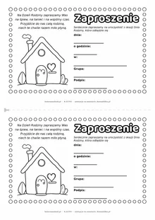 Zaproszenie na uroczystość w przedszkolu z okazji Dnia Rodziny — do druku, kolorowania i wypełnienia