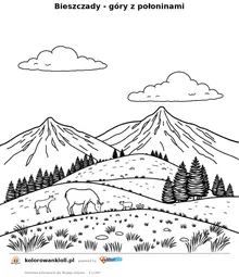 Bieszczady - góry z połoninami — kolorowanka do wydruku dla dzieci