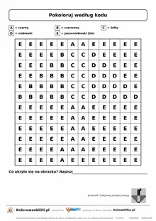 Pokoloruj według kodu parasol — kolorowanka kodowana do druku, siatka 12×12, litery i legenda kolorów