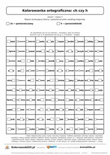 Kolorowanka ortograficzna ch czy h — 100 wyrazów z luką, obrazek dynia, do druku (klasa 3)