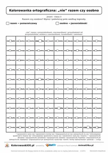 Kolorowanka ortograficzna „nie” razem czy osobno — 100 wyrazów z luką, obrazek dynia, do druku (klasa 3)