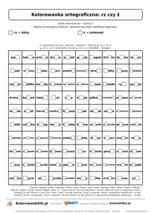 Kolorowanka ortograficzna rz czy ż — 100 wyrazów z luką, obrazek gwiazda, do druku (klasa 2)