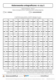 Kolorowanka ortograficzna rz czy ż — 100 wyrazów z luką, obrazek choinka, do druku (klasa 3)