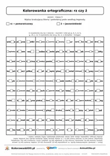 Kolorowanka ortograficzna rz czy ż — 100 wyrazów z luką, obrazek dynia, do druku (klasa 3)
