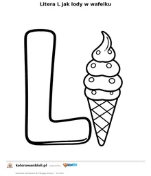 Litera L jak lody w wafelku — kolorowanka do wydruku dla dzieci