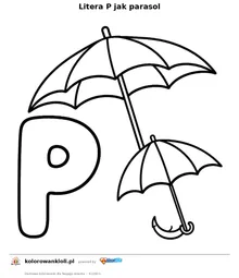 Litera P jak parasol — kolorowanka do wydruku dla dzieci