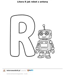 Litera R jak robot z anteną — kolorowanka do wydruku dla dzieci