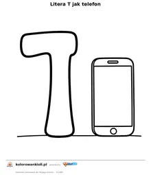 Litera T jak telefon — kolorowanka do wydruku dla dzieci